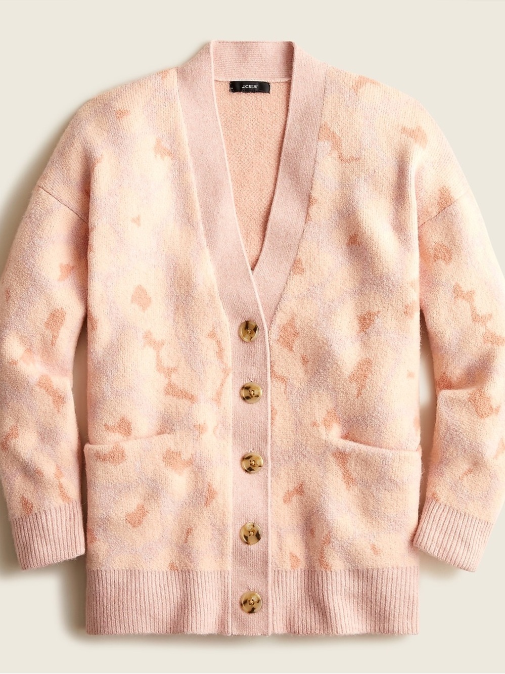 J. Crew Blush Oversized V-Neck Button Cardigan in Leopard